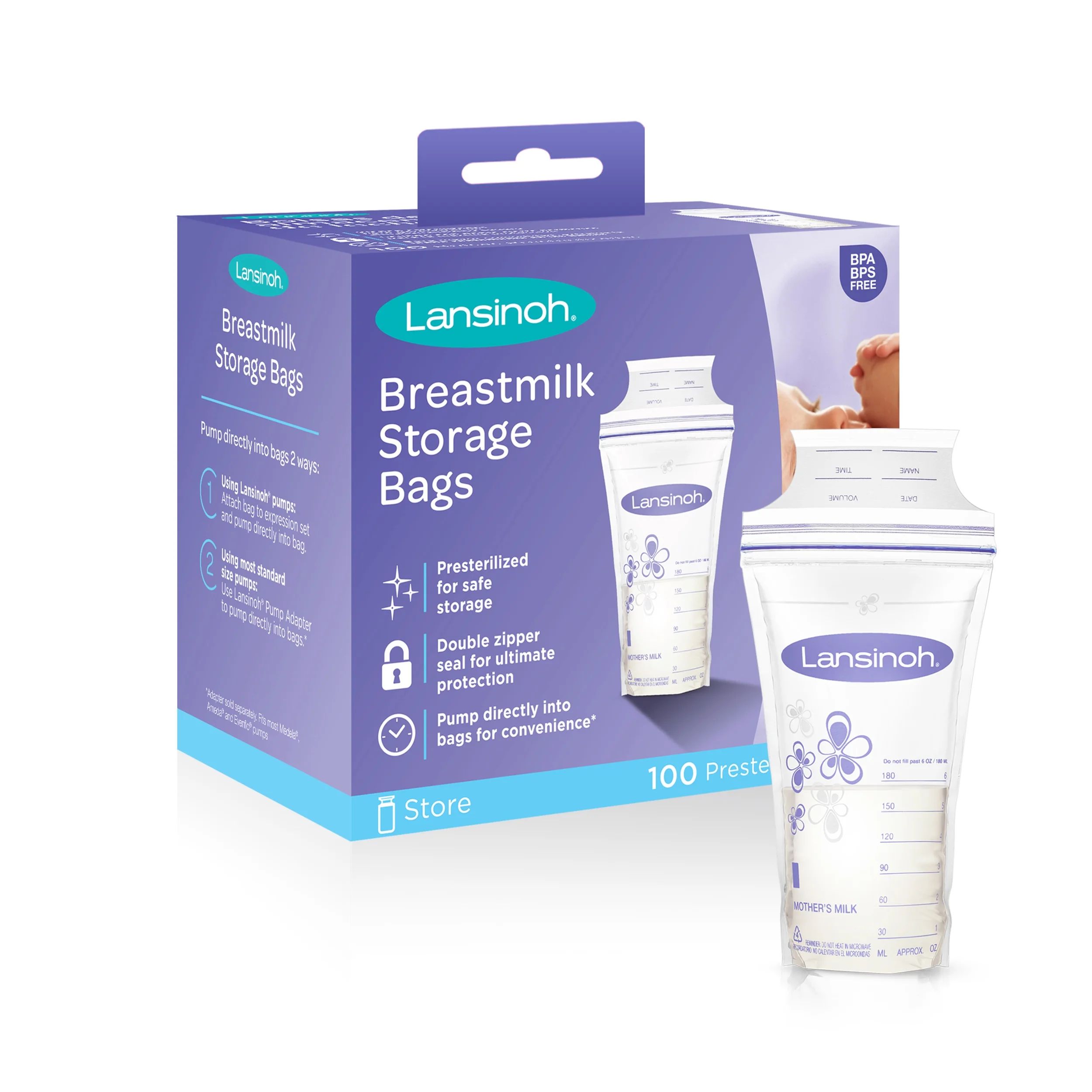 Lansinoh Breast Milk Storage Bags - 6oz/180ml, 100 Count | Walmart (US)