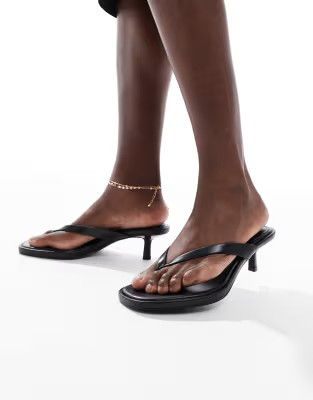 Bershka faux leather heeled flip flops in black | ASOS (Global)