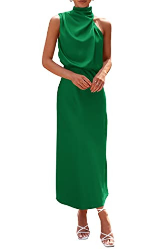 PRETTYGARDEN Women's 2024 Summer Satin Dress Elegant Sleeveless Mock Neck Cocktail Party Maxi Dre... | Amazon (US)