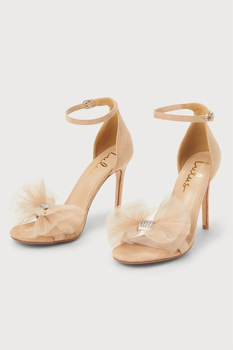 Rexie Light Nude Suede Bow Pointed-Toe Ankle Strap Heels | Lulus (US)