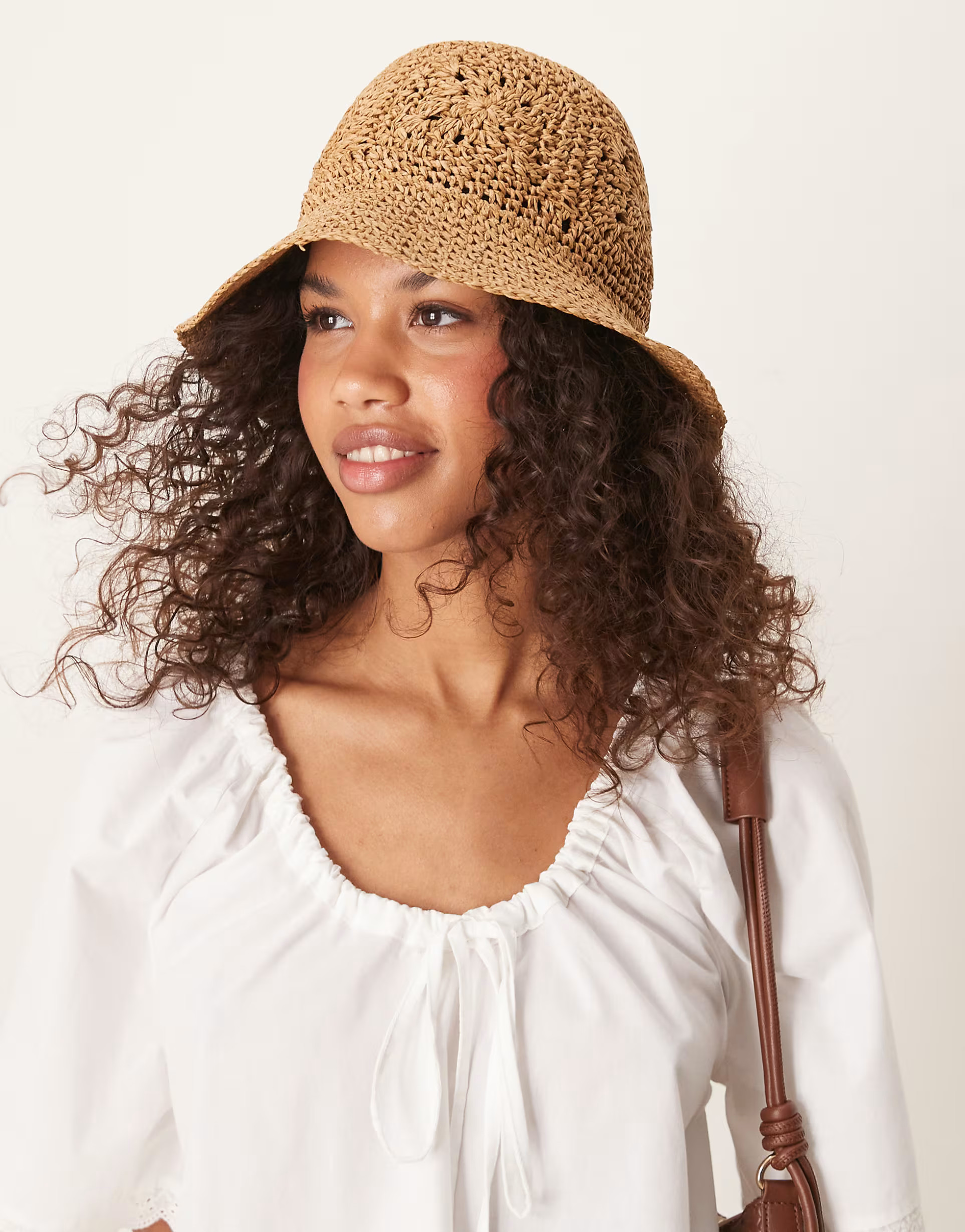 ASOS DESIGN straw packable floral crochet bucket hat in natural | ASOS | ASOS (Global)