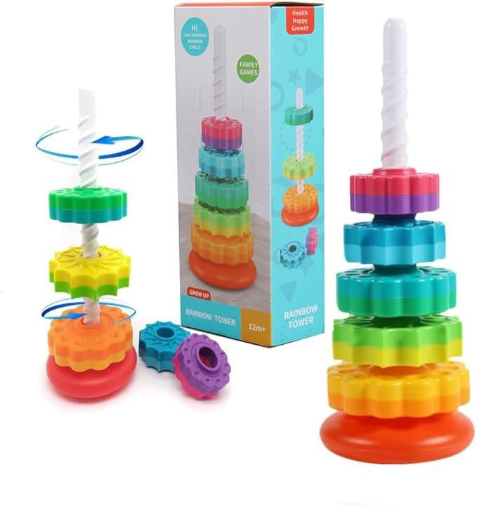 Starnearby Baby Spinning Toy Rainbow Stacking, Sensory Spin Gears Stacking Rings Toy, Ring Stacke... | Amazon (UK)