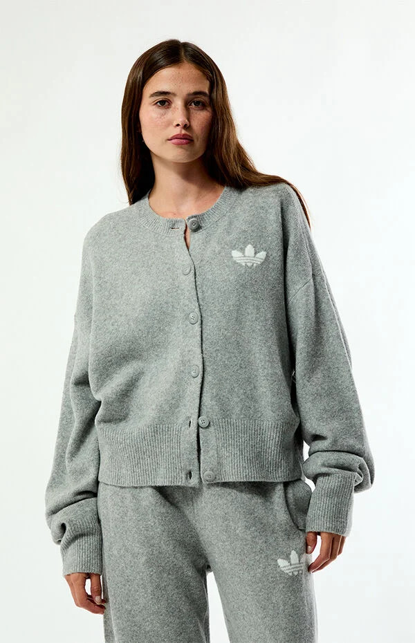 Adidas Women's Essentials Knit Cardigan in Heather Gray - Size Small | PacSun