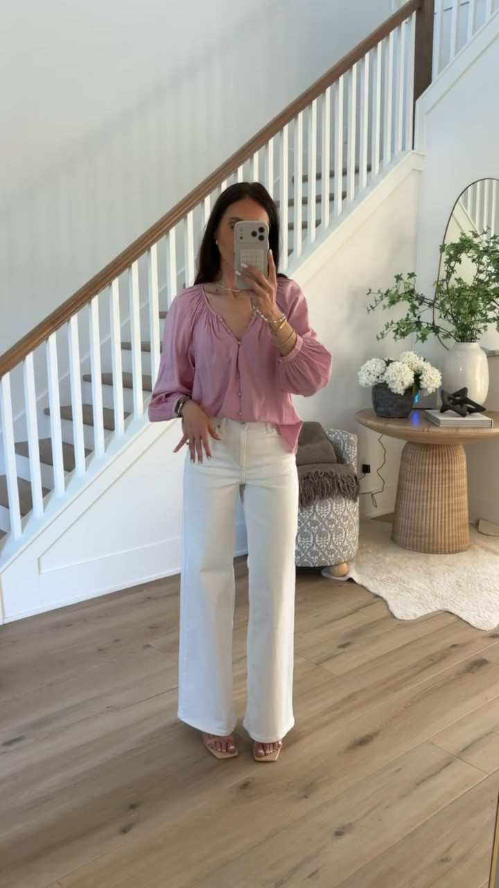 Spring pink blouse with white jeans, jeans size 2. 

casual chic, spring style, target fashion, annabrstyle

#LTKOver40