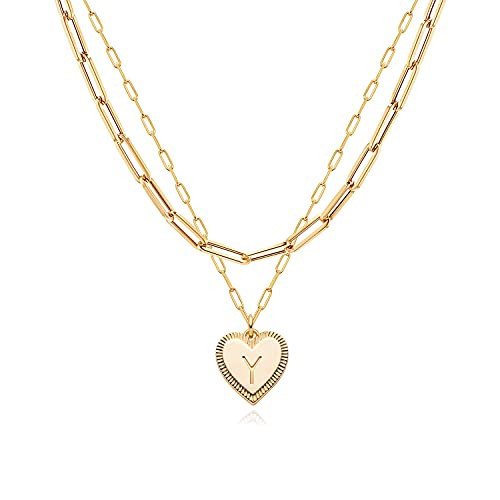 MEVECCO Gold Layered Heart Initial Necklace 18K Gold Filled Y Alphabet Heart Pendant Necklace Dainty Initia Letter Necklace for Women Minimalist Personalized Jewelry Gift for Her | Amazon (US)