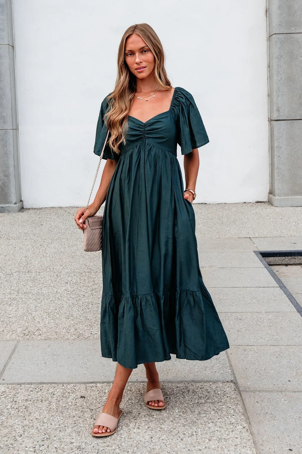 Rosalind Sweetheart Smocked Midi Dress \u2014 Green | Magnolia Boutique