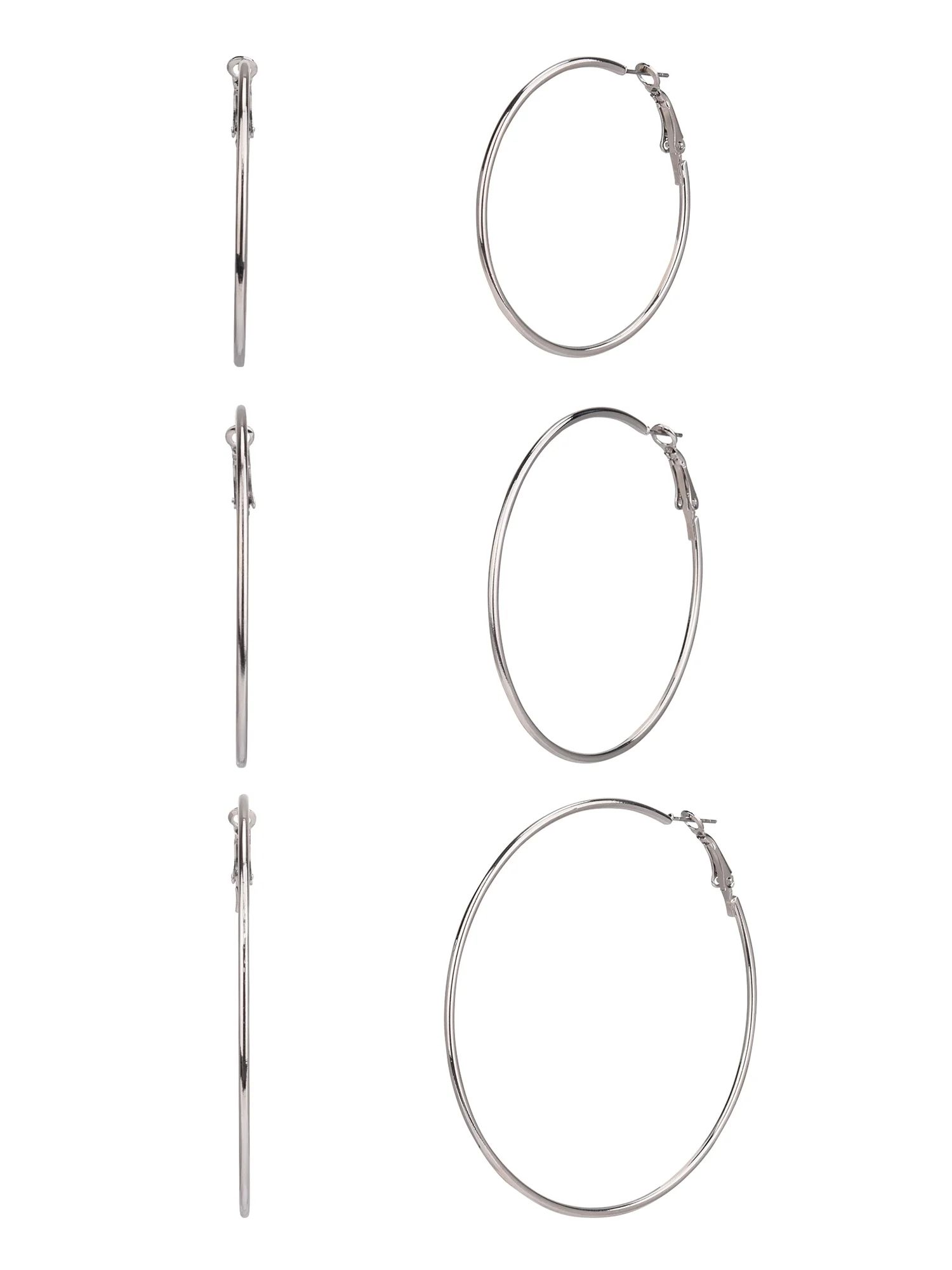 Time and Tru Female 3-On Imitation Rhodium Hoop Earring Set | Walmart (US)