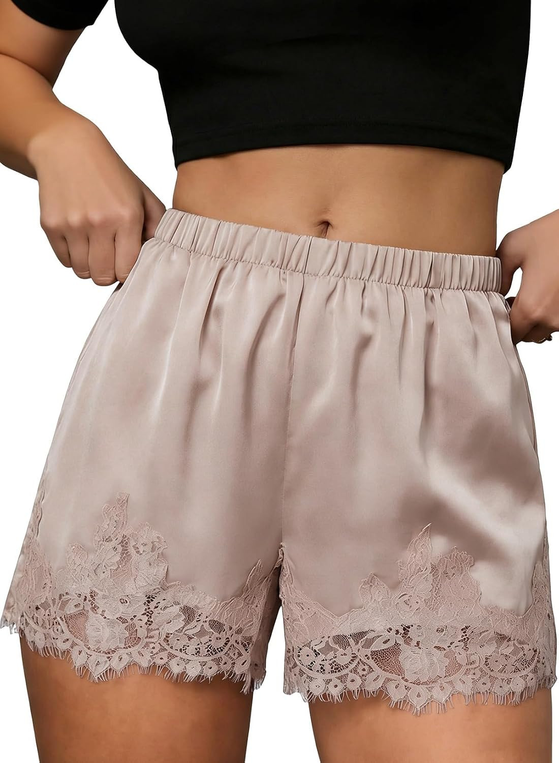 EVALESS Womens Shorts Satin Silk Lace Shorts Micro Mini Slip Pajama Shorts | Amazon (US)