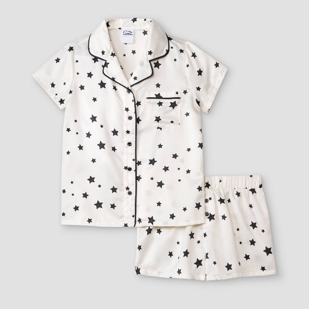 Girls' Satin Stars Coat Pajama Set - art class™ Off-White/Black XS | Target
