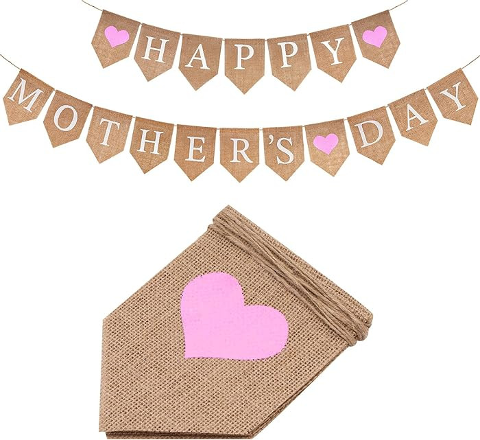 GCQQ Happy Mother's Day Banner, NO DIY Mothers Day Banners, Burlap Happy Mother's Day Banner for ... | Amazon (US)
