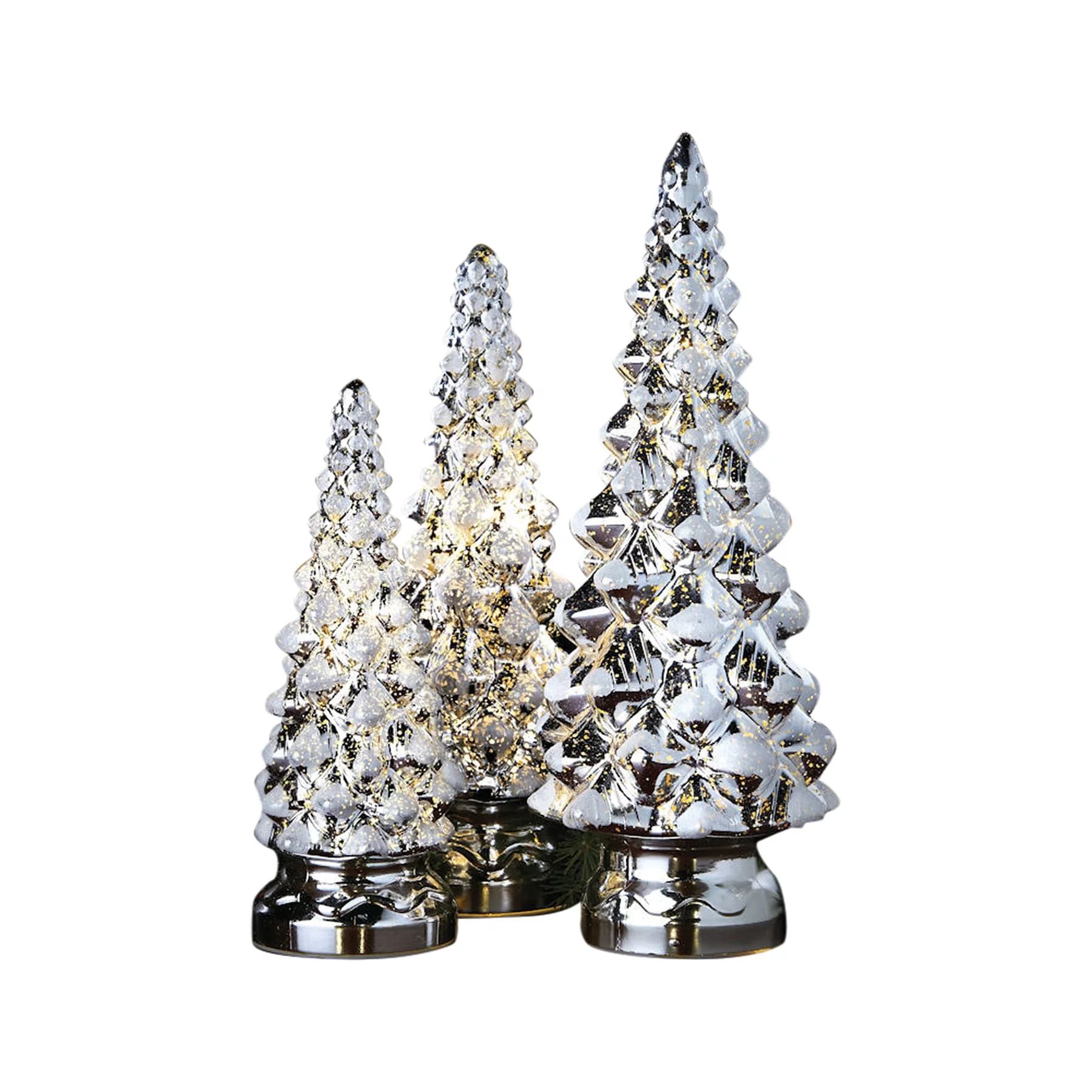 Twinkling Trees - LED Lighted Mercury Glass - Set of Three - Holiday Decor | Walmart (US)