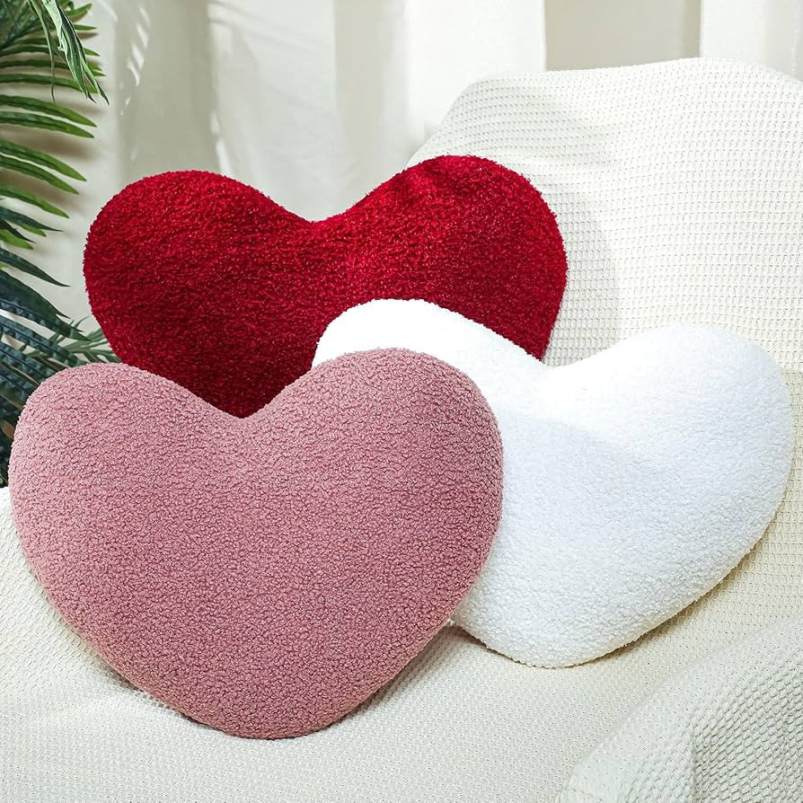 Menkxi 3 Pack Heart Shaped Pillows Heart Shaped Throw Pillows Decorative Heart Throw Pillows for ... | Amazon (US)