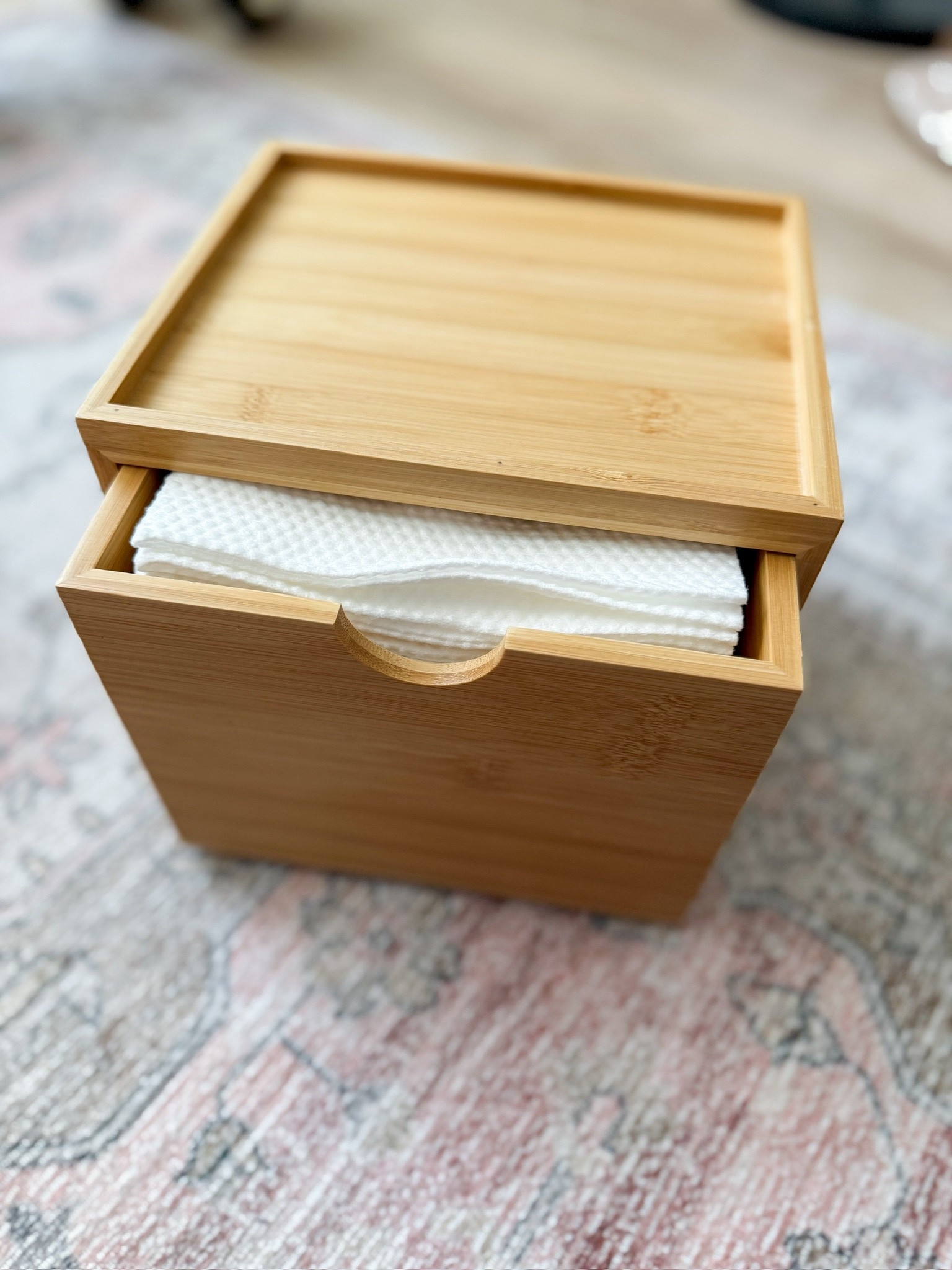 Disposable face towels stored inside an aesthetic bamboo box 

#LTKmorningroutine #LTKselfcare #LTKHome