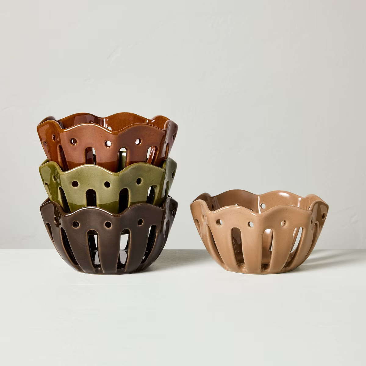 Set of 4 Wavy Edge Mini Berry Bowls Tan/Brown/Green/Winter Tan - Hearth & Hand™ with Magnolia | Target