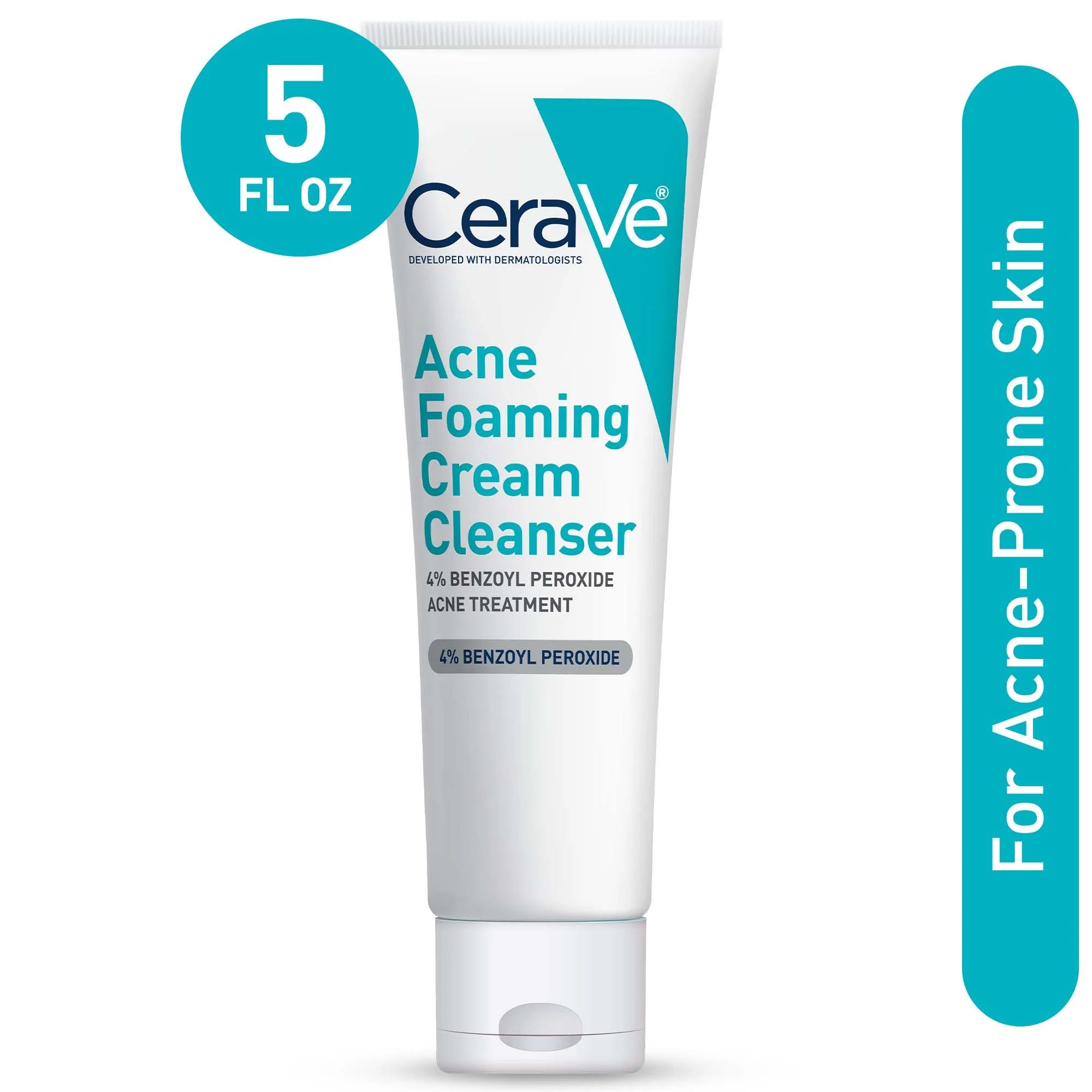 CeraVe Acne Foaming Cream Face Cleanser, Acne Treatment Face Wash with 4% Benzoyl Peroxide, Hyalu... | Walmart (US)