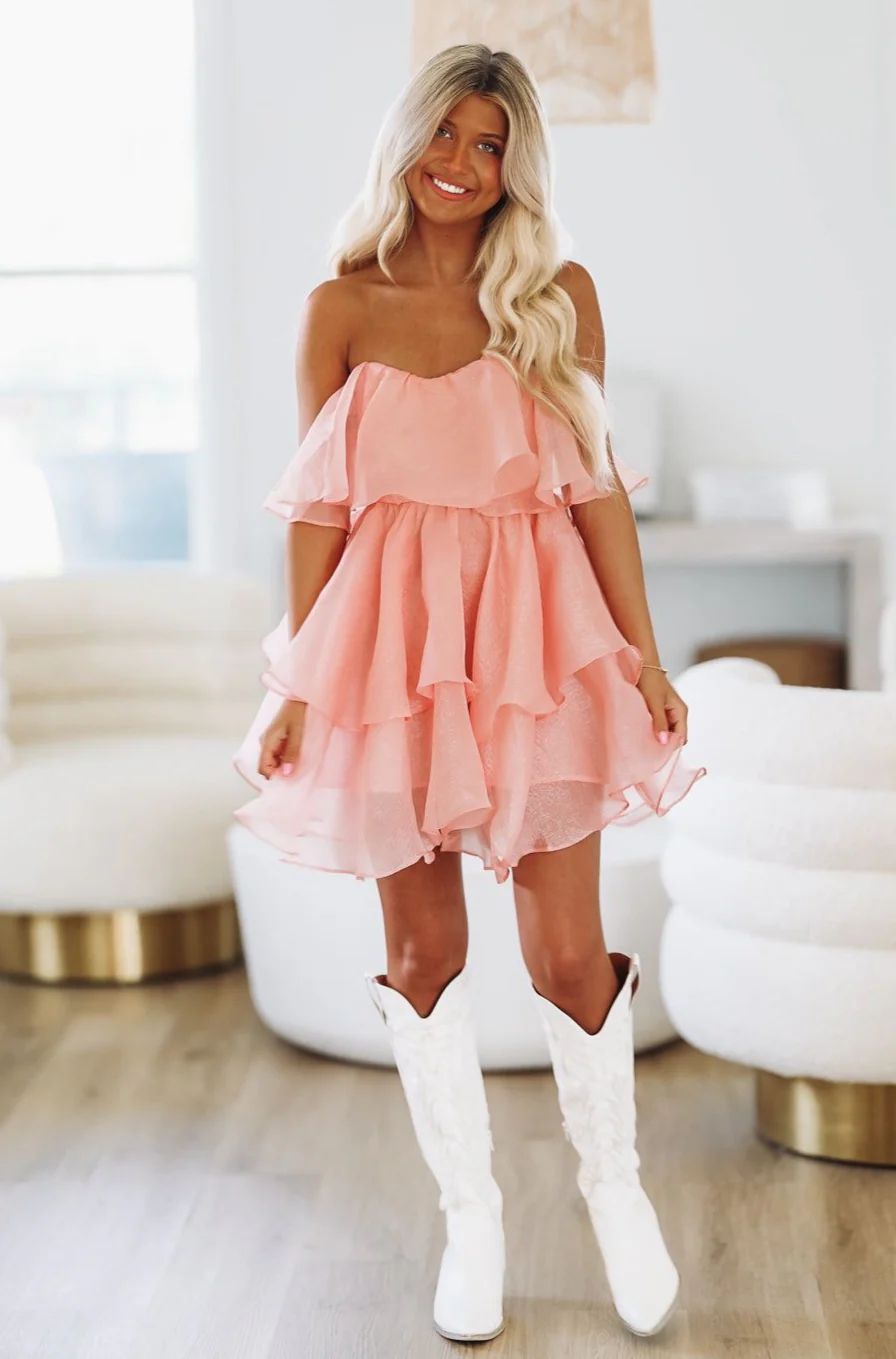 Steal You Away Mini Cocktail Dress - Peach | Hazel and Olive