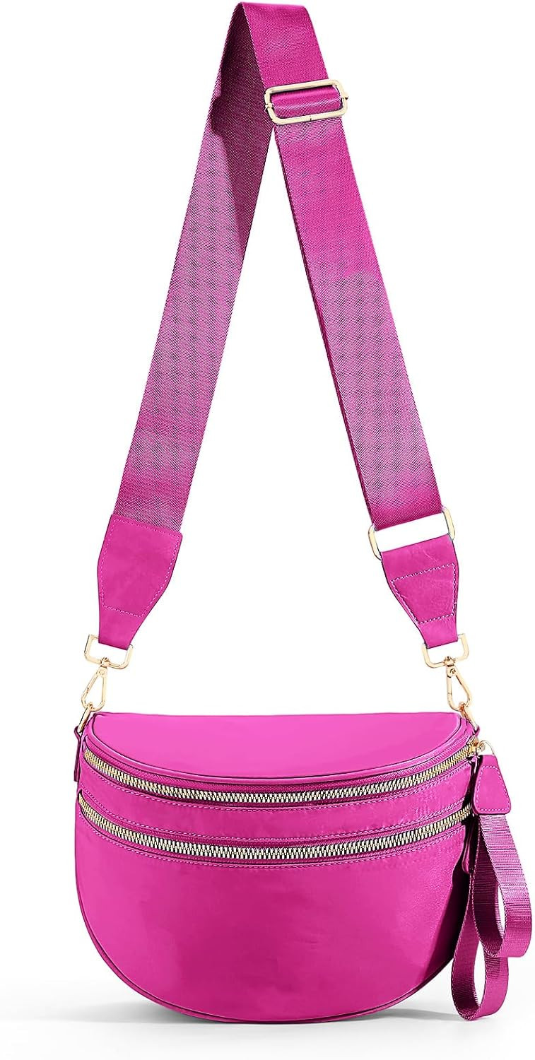 hibear Nylon Bum Bags for Women Crossbody Spacious Checkered Crossbody Bag Large fanny packs for ... | Amazon (US)