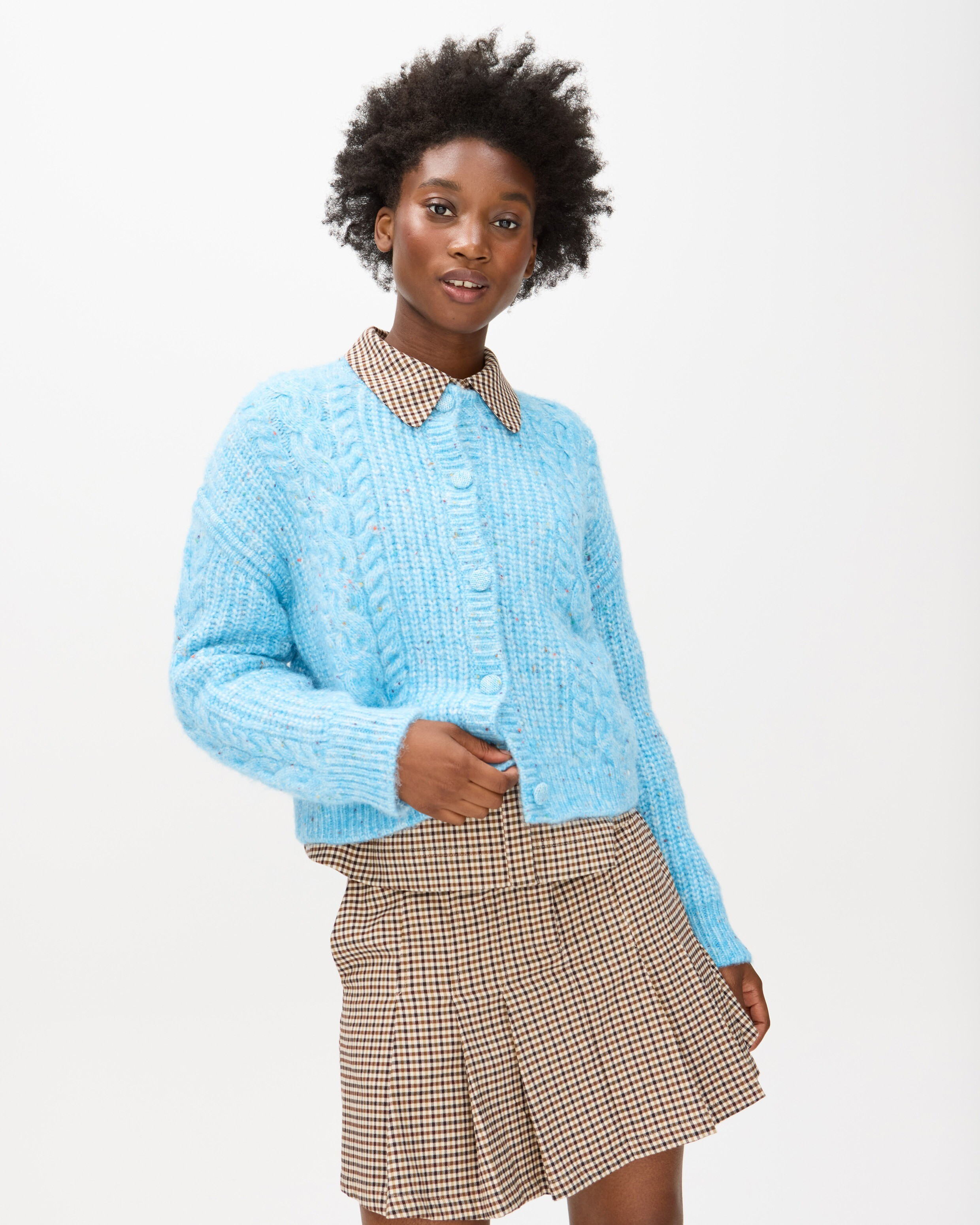 Blue Marl Chunky Cable Knit Cardigan, size 10 | Oliver Bonas (Global)