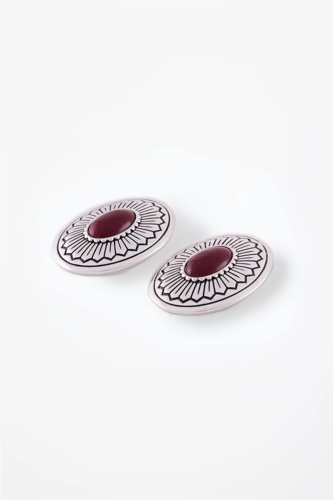 Western Oval Earring (Silver/Oxblood) | SAME
