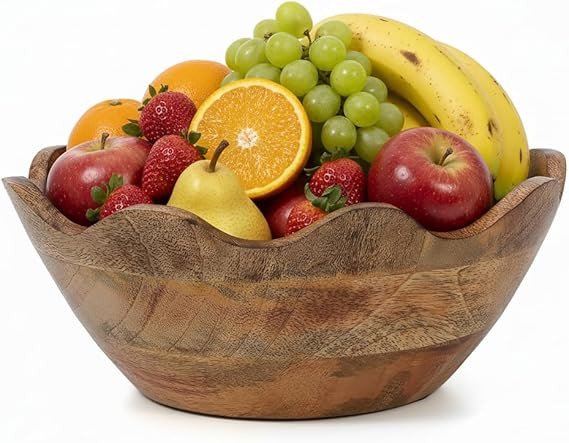 Mela Artisans Medium Scalloped Decorative Wooden Bowl | 10 Inch Mango Wood Fruit & Serving Bowl |... | Amazon (US)