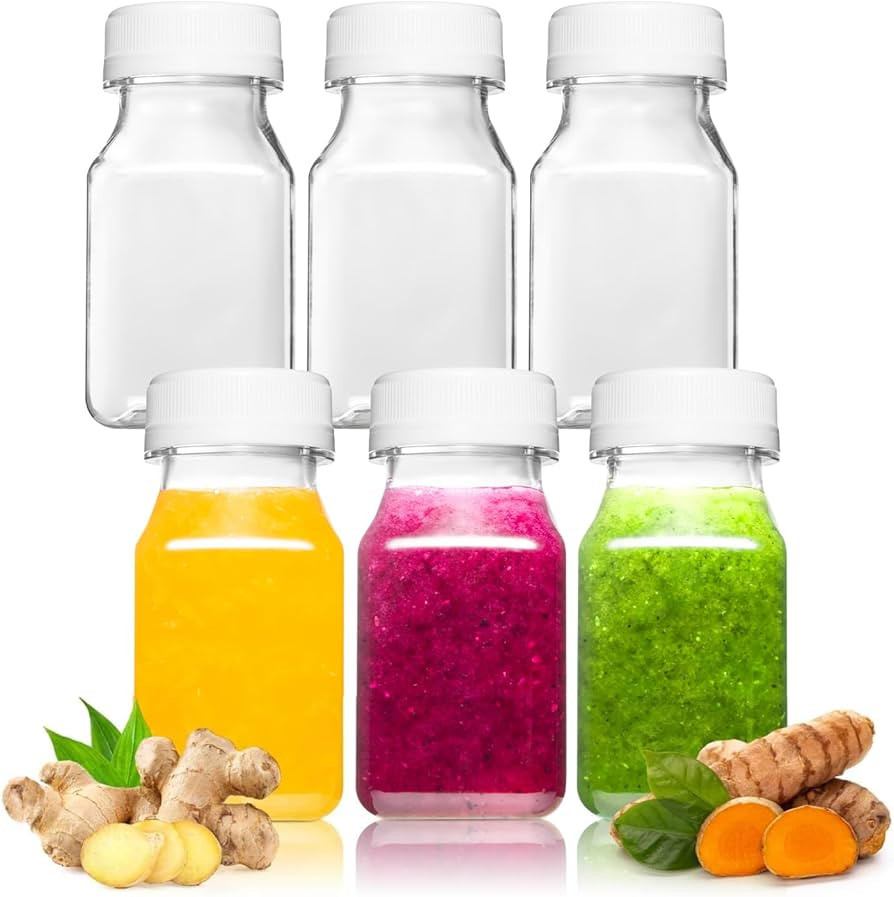 Norcalway 4 Oz Small Plastic Bottles with Black Caps for Liquids - Ginger Shot Bottles with Lids,... | Amazon (US)