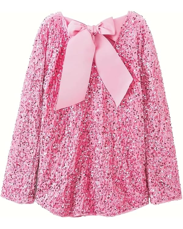 MINIDORA Women's Sequined Sparkly Party Dresses Ribbon Long Sleeved Club Night Out Mini Dresses | Amazon (US)