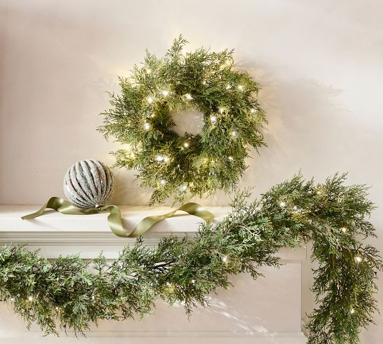 Faux Lit Juniper Berry Wreath & Garland | Pottery Barn (US)