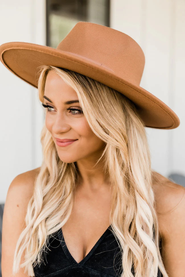 Different Time Zones Camel Wide Brim Fedora Hat | The Pink Lily Boutique