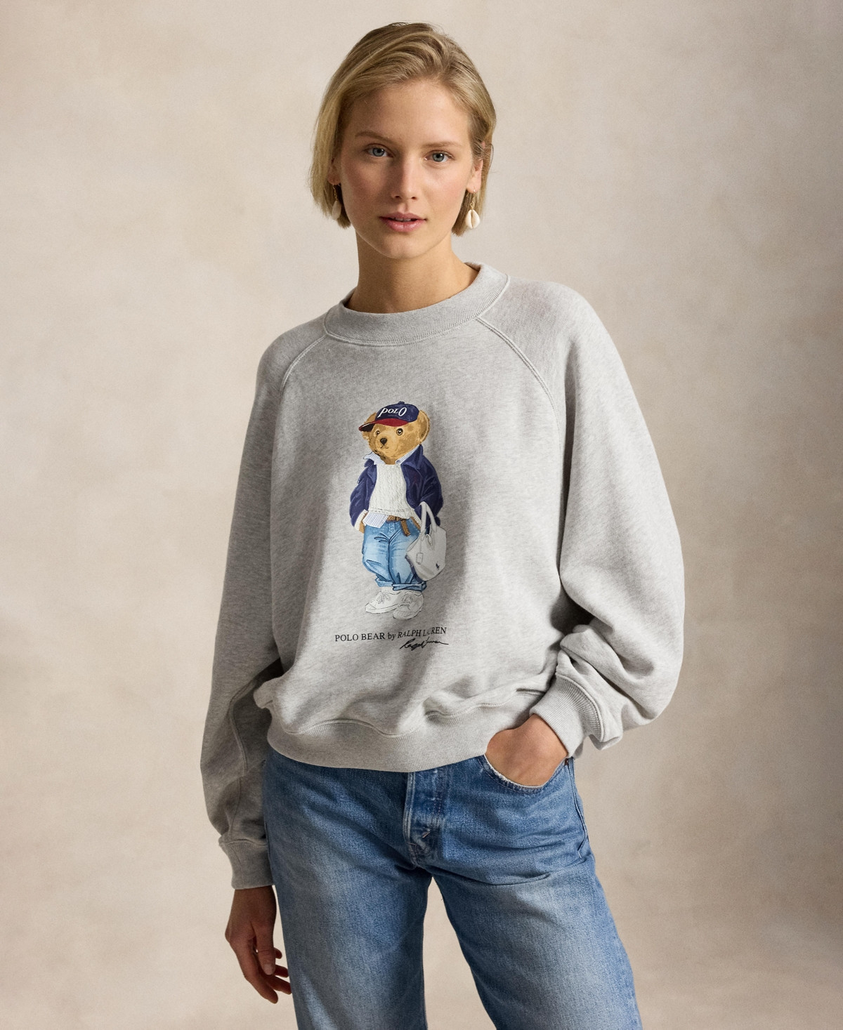 Polo Ralph Lauren Women's Polo Bear Lightweight Fleece Crewneck Sweatshirt - Light smoke heather | Macy's