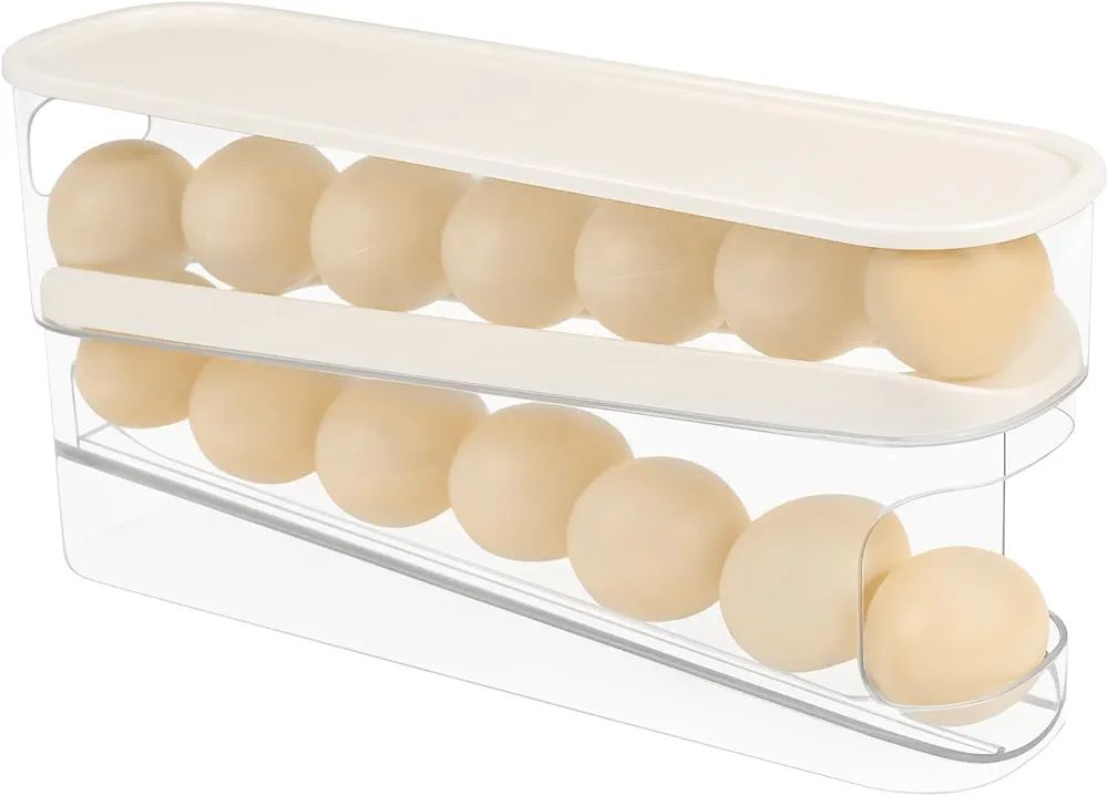Automatic Roll Down Egg Dispenser for Refrigerator Organizer with Lid, 12-Count Double Layer Roll... | Amazon (US)