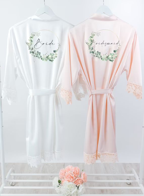 Personalised Bridesmaid Robes Wedding Dressing Gown Floral - Etsy | Etsy (US)