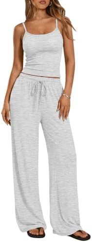 Trendy Queen Women's 2 Piece Lounge Set Spring Outfits - Camisole Top & Wide Leg Pants | Amazon (US)