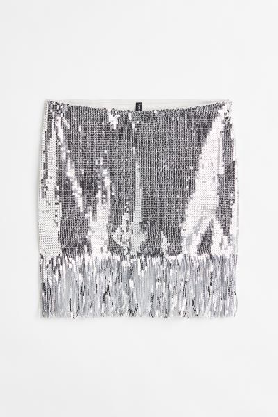 Fringe-trimmed Sequined Skirt - Silver-colored - Ladies | H&M US | H&M (US)