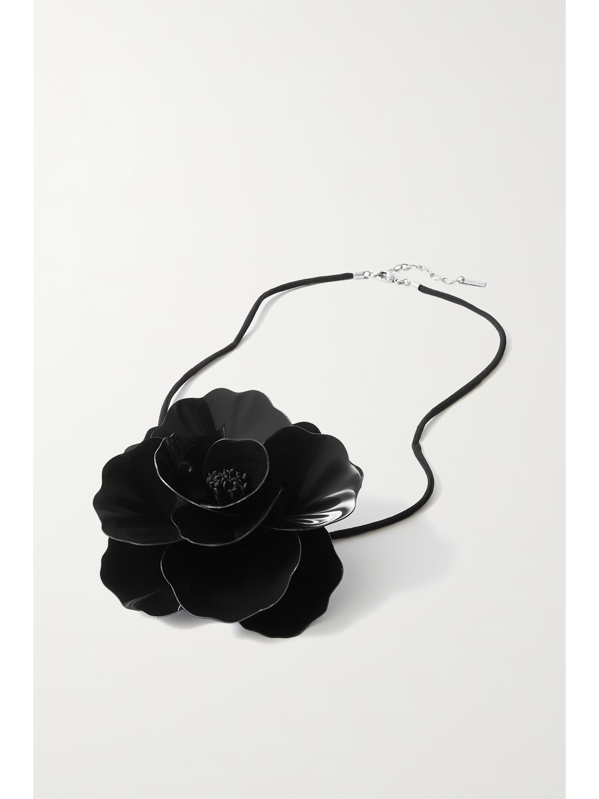Large silver-tone, patent-leather and silk choker | NET-A-PORTER (US)