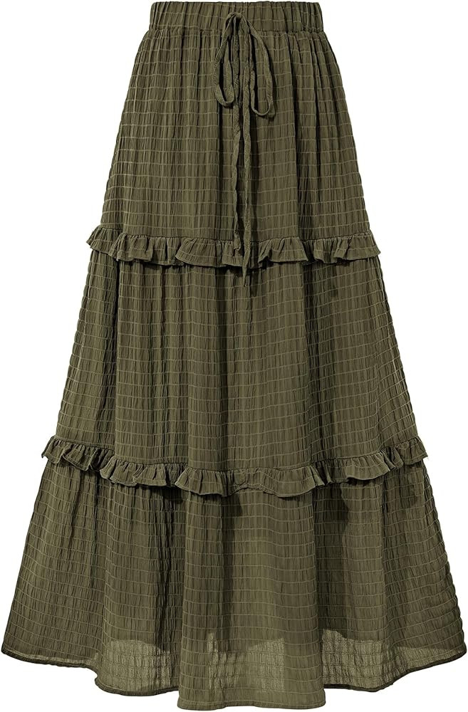 BTFBM Women's Long Summer Skirt 2025 Elegant High Waist Cocktail Party Wedding Guest Dress Flared... | Amazon (US)