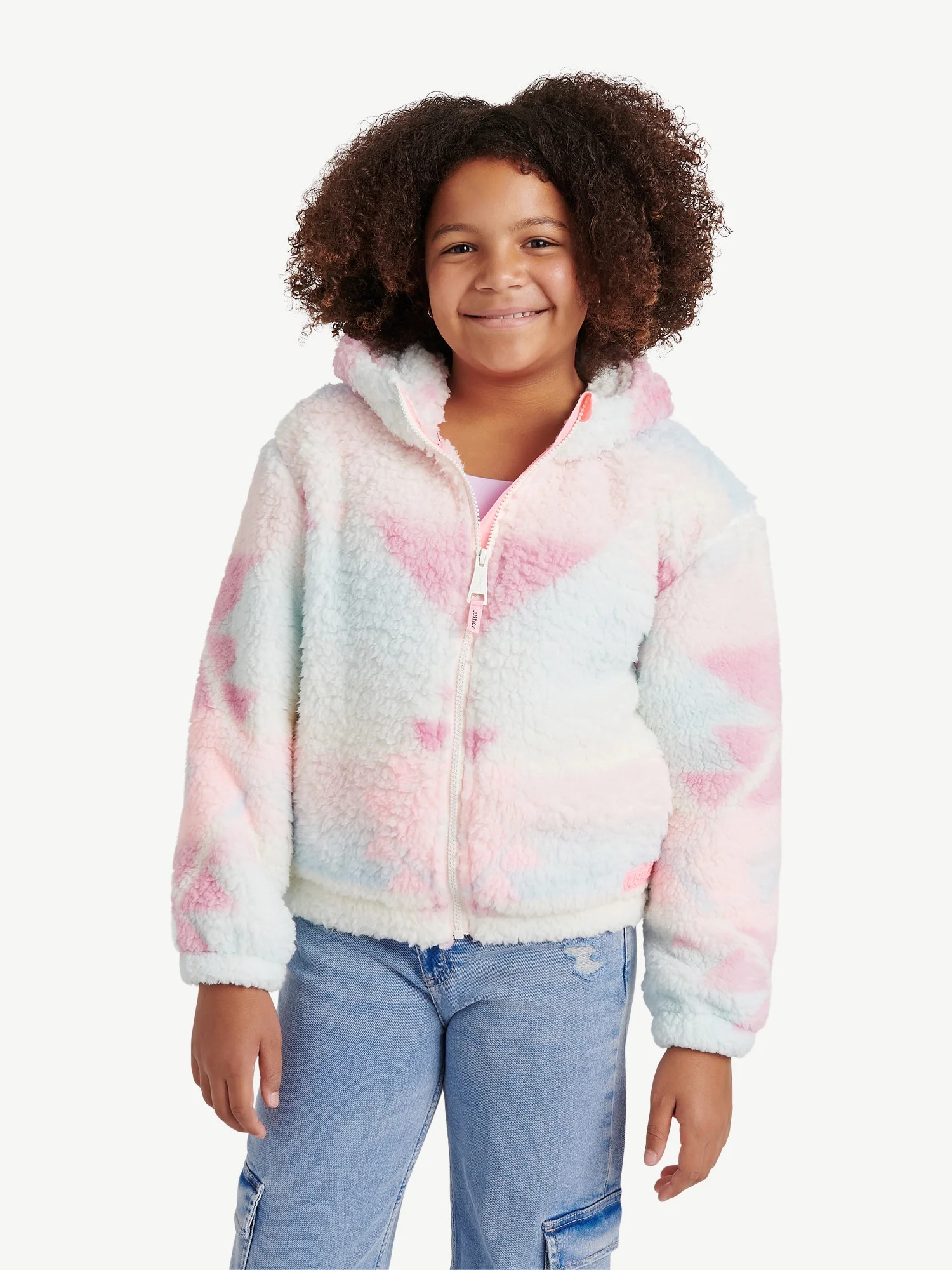 Justice Girl's Full Zip Aztec Print Sherpa Jacket with Hood, Sizes XS - XL | Walmart (US)