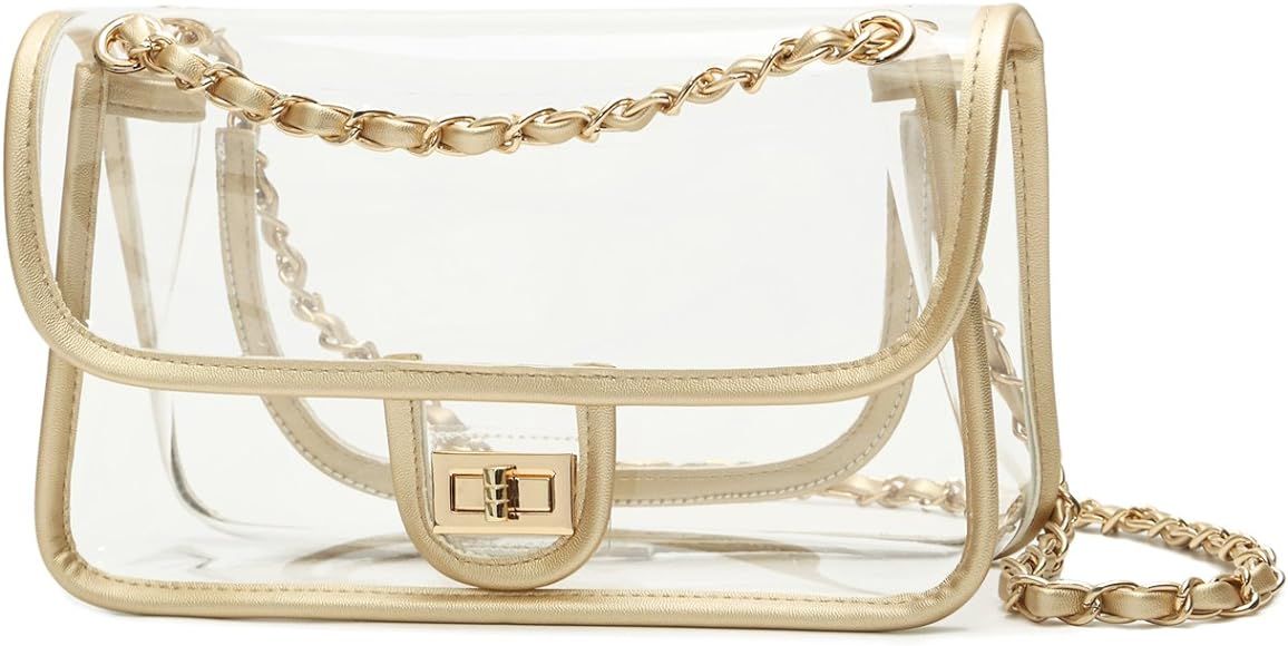 Lam Gallery Womens PVC Clear Purse Handbag with Chain Stadium Approved Clear Bag See Through Bag for | Amazon (US)