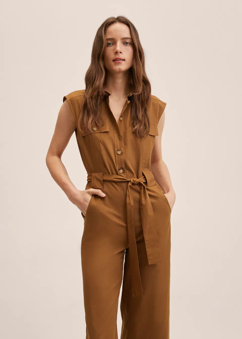 Belted cotton jumpsuit | MANGO (US)