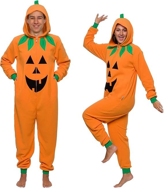 Funziez! Slim Pumpkin Adult Onesie - Jack O Lantern Halloween Costume - One Piece Cosplay Suit fo... | Amazon (US)