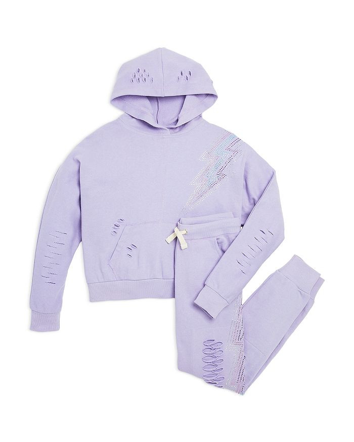Girls' Distressed Lightning Bolt Pullover Hoodie & Jogger Pants - Big Kid | Bloomingdale's (US)