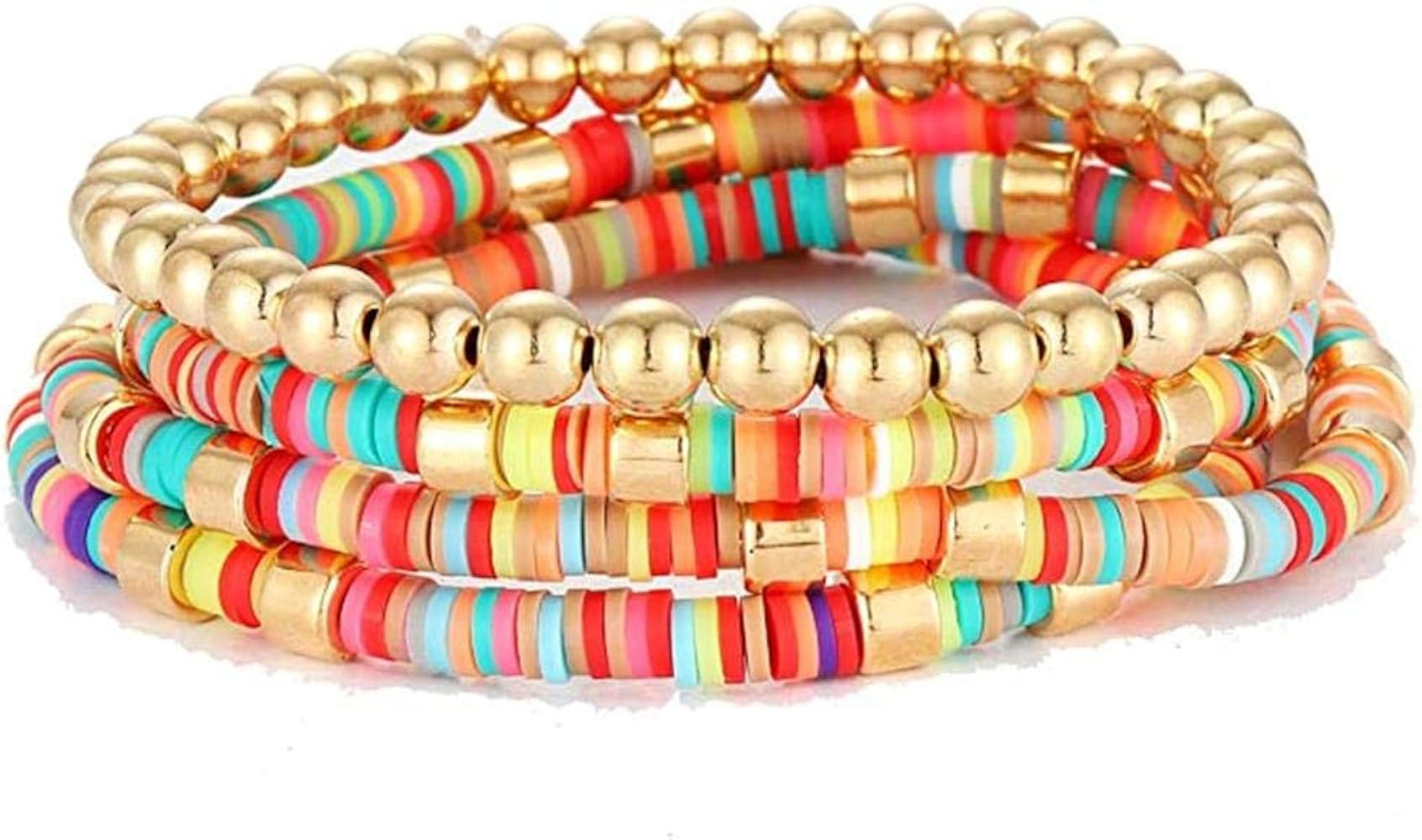 2 Pcs/Set Polymer Clay Gold Metal Balls Bracelet Bohemia Multilayer Colorful Beaded Bracelets Hei... | Amazon (US)