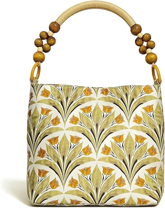 Tote Bag, Handbags for Women, Vintage Suzuran Satin Shoulder Bag, Wooden Beaded Shoulder Strap Un... | Amazon (US)