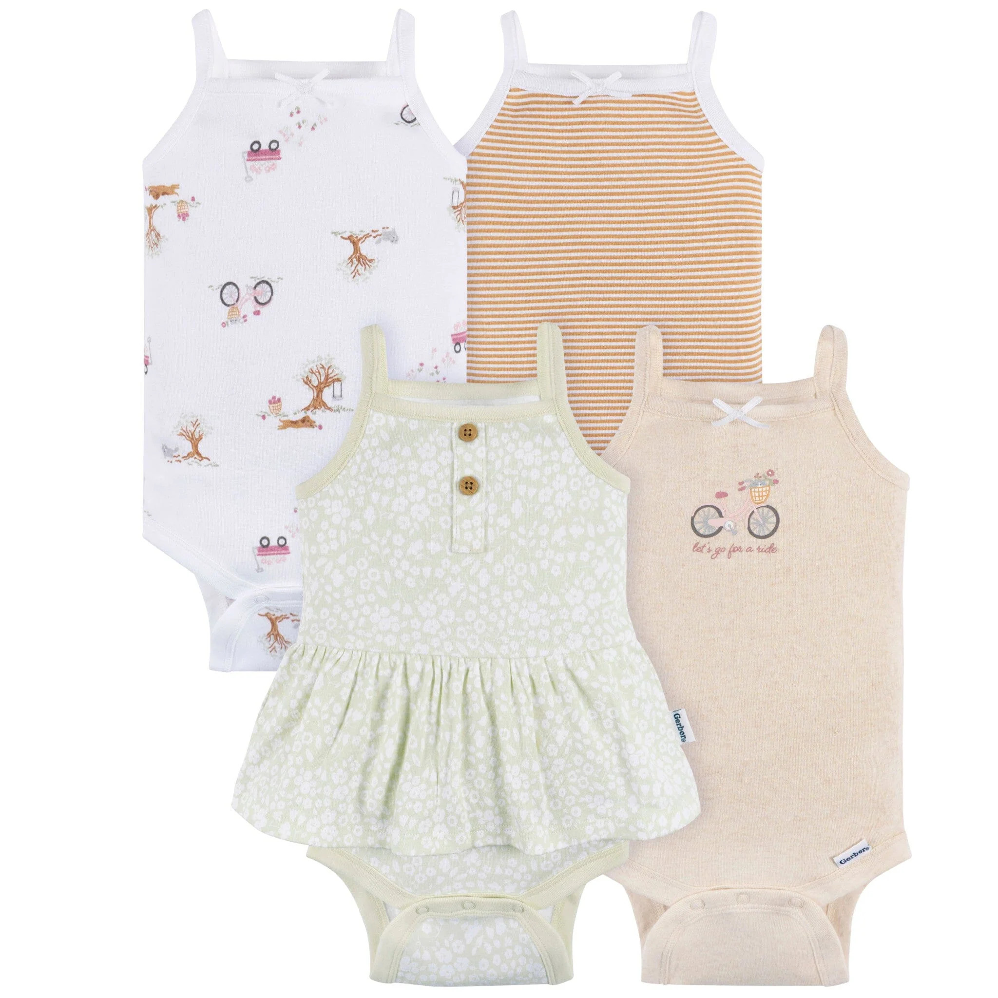4-Pack Baby Girls Green Floral Sleeveless Onesies® Bodysuits | Gerber Childrenswear