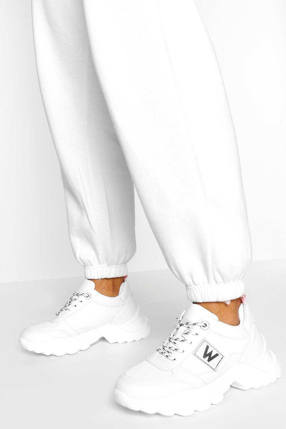 Womens Tag Detail Cleated Sole Chunky Sneakers - White - 5 | Boohoo.com (US & CA)