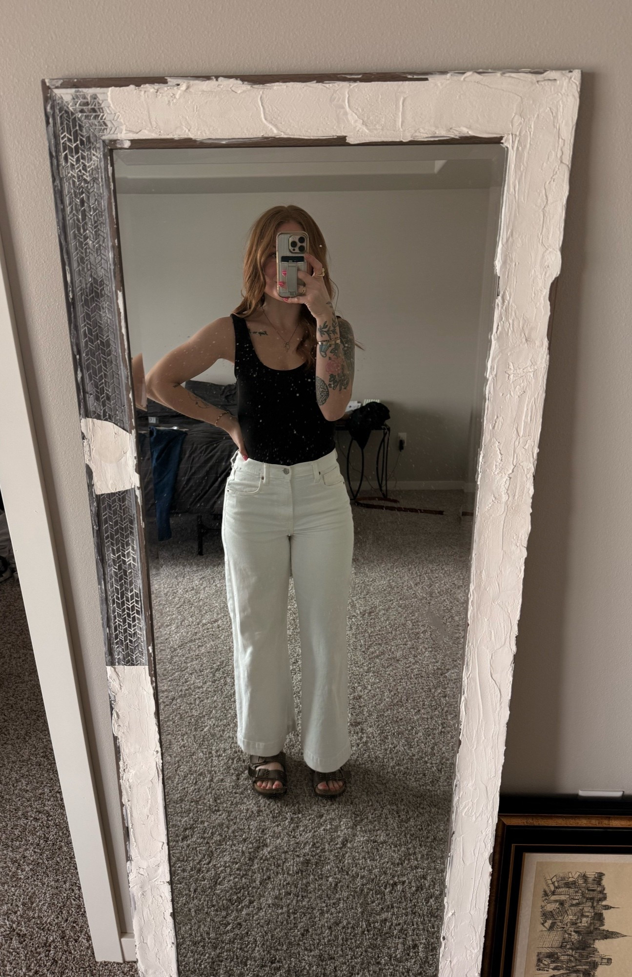 I promise I’ll replace my mirror this week 🙂‍↕️🫱🏻‍🫲🏽  
These gap jeans are now a staple in my closet — I get so many compliments when I wear them! And of course, my body contour from @Express is always a staple! Finished the fit off with my @Birkenstock US 💖

#LTKgrwm #LTKootd #LTKSeasonal