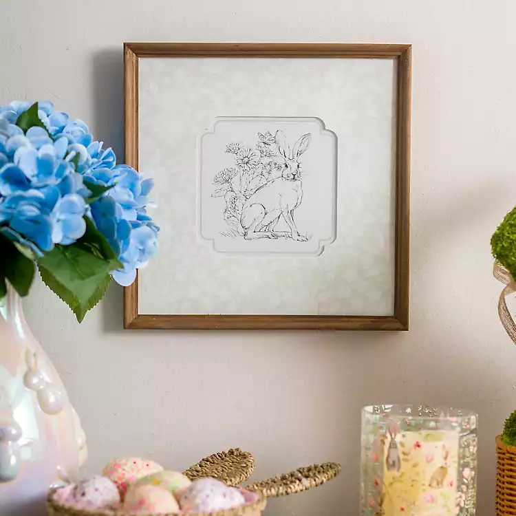 Bunny on Floral Background Framed Art Print | Kirklands