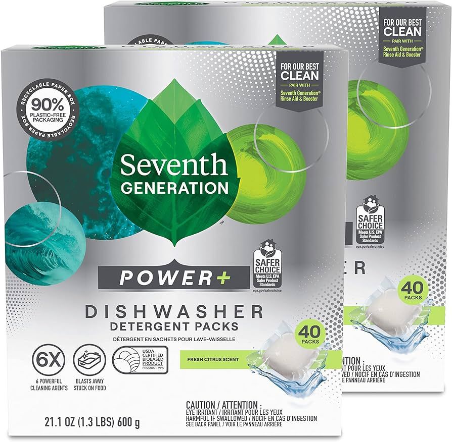Seventh Generation Power+ Dishwasher Detergent Packs for Sparkling Dishes Fresh Citrus Scent Dish... | Amazon (US)