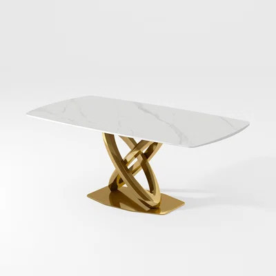 Modern Rectangular Sintered Stone Dining Table with Pedestal Base | Wayfair North America