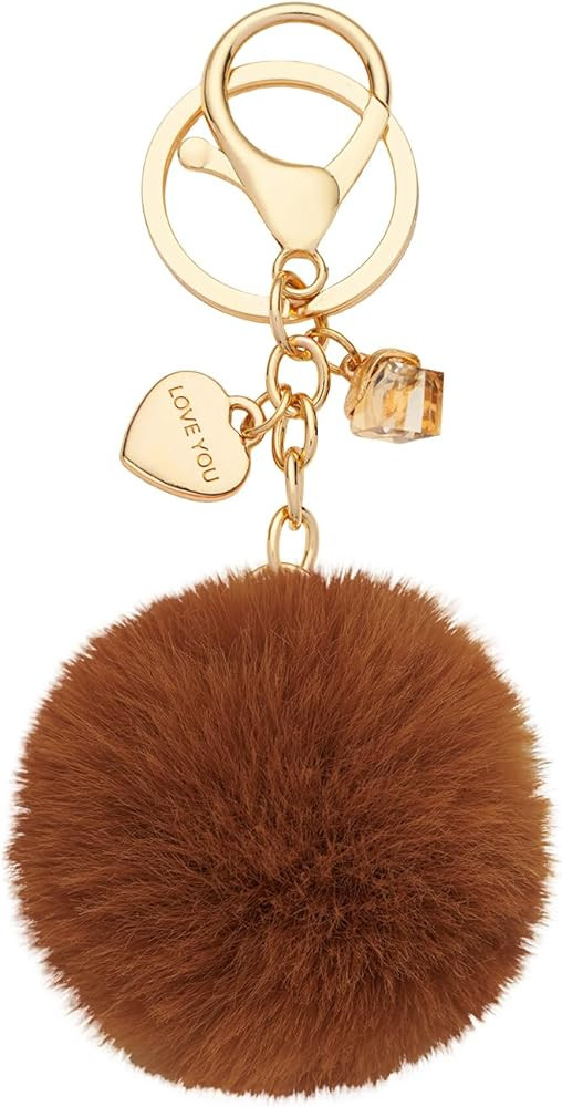 Pom Poms Keychain for Women Pompoms Bag Charms with Heart, Purse Tote Wallet Handbag Car Key Ring... | Amazon (US)