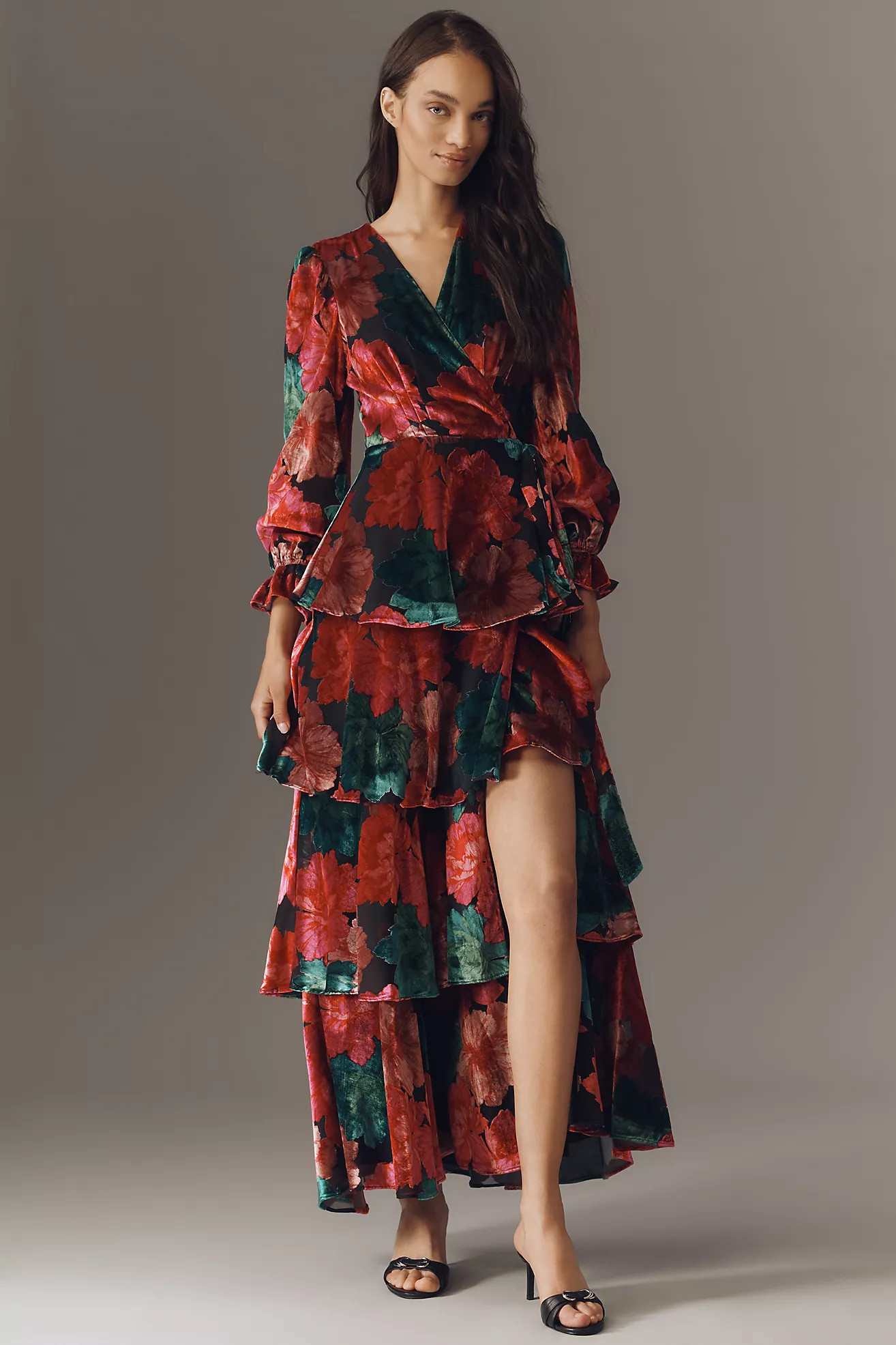 Hutch Wrap Ruffle Velvet Maxi Dress | Anthropologie (US)